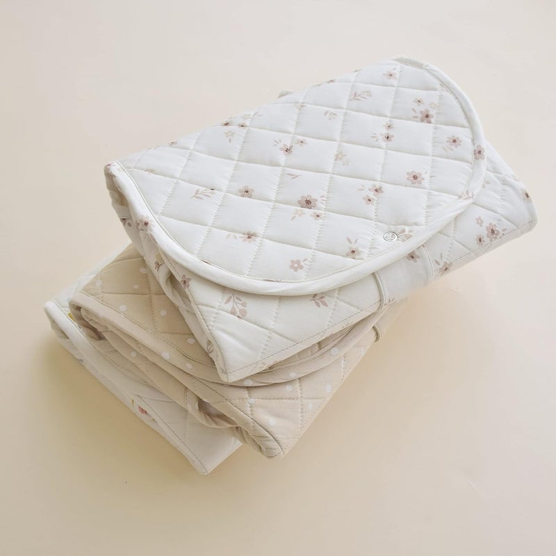 MakeMake Organics Organic Portable Changing Pad GOTS Certified Organic Cotton Fill Portable Diaper Changing Mat Diaper Clutch Changing Station Kit Compact Travel Pad (33"x34", Bloom) - Image 2